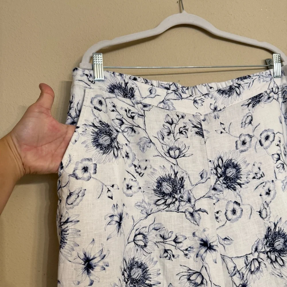 Chico’s LINEN Floral Print Straight Leg Pants White/ Blue Size 2.5 R (14/16) - Picture 5 of 13